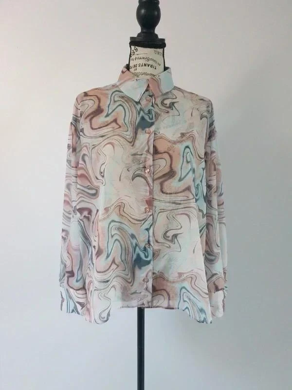 🌸 Turquoise & apricot fluid blouse – Bershka – Size M/L – Very good condition – photo 6